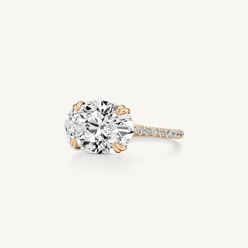 East West Oval Double Claw Engagement Ring