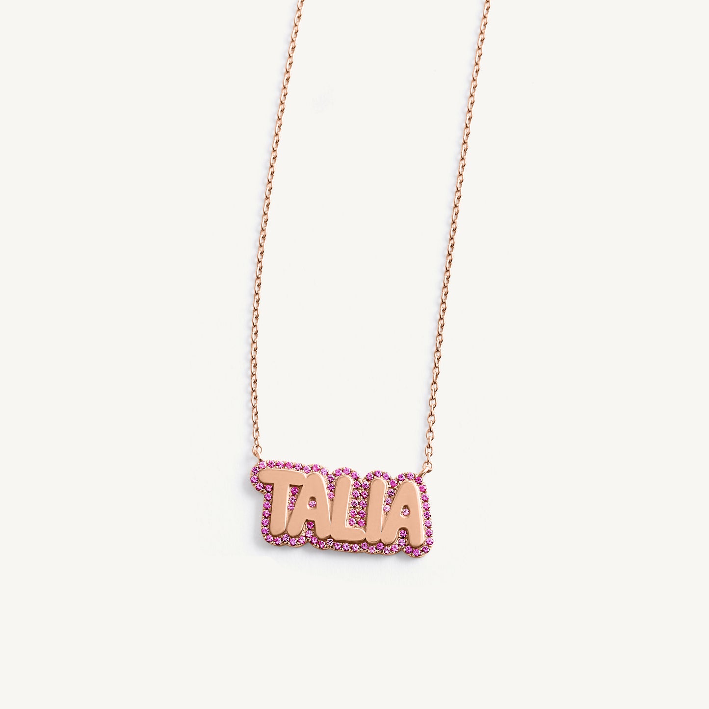 Bubble Name Necklace with Pink Sapphire Diamonds