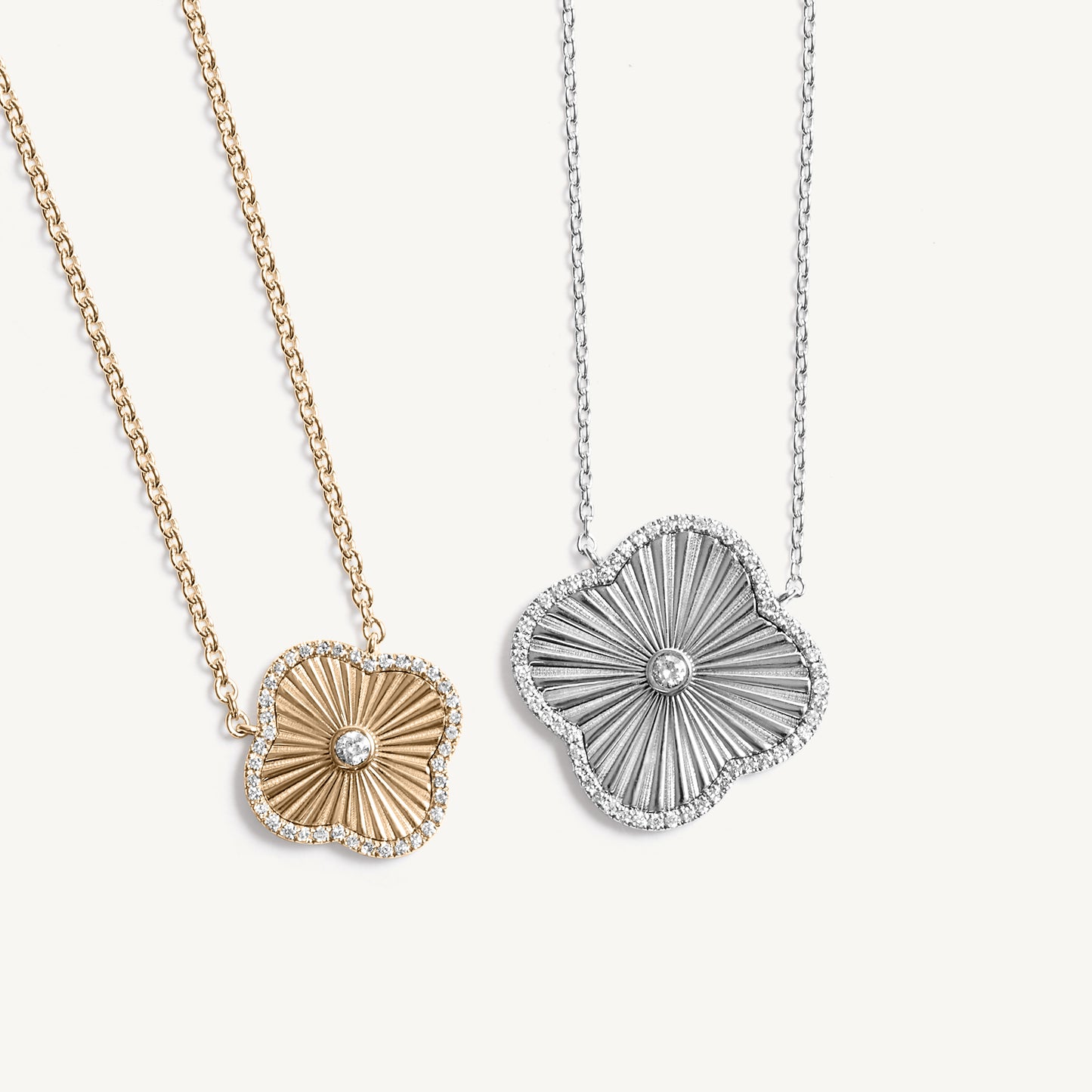 
                  
                    Fluted Clover Pave Diamond Necklace
                  
                