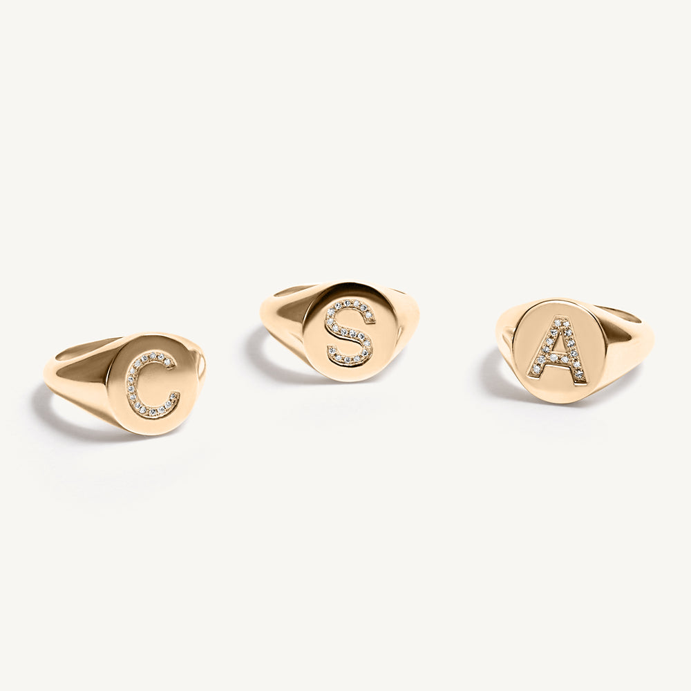 Pave Diamond Initial Signet Ring