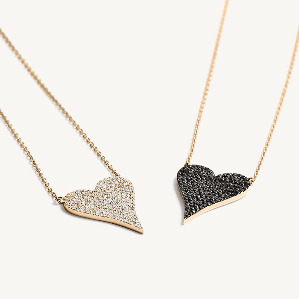 Large Black Pave Diamond Heart Necklace