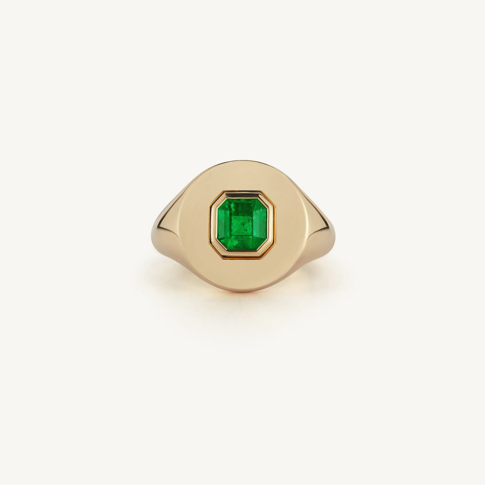 Emerald Diamond Signet Ring