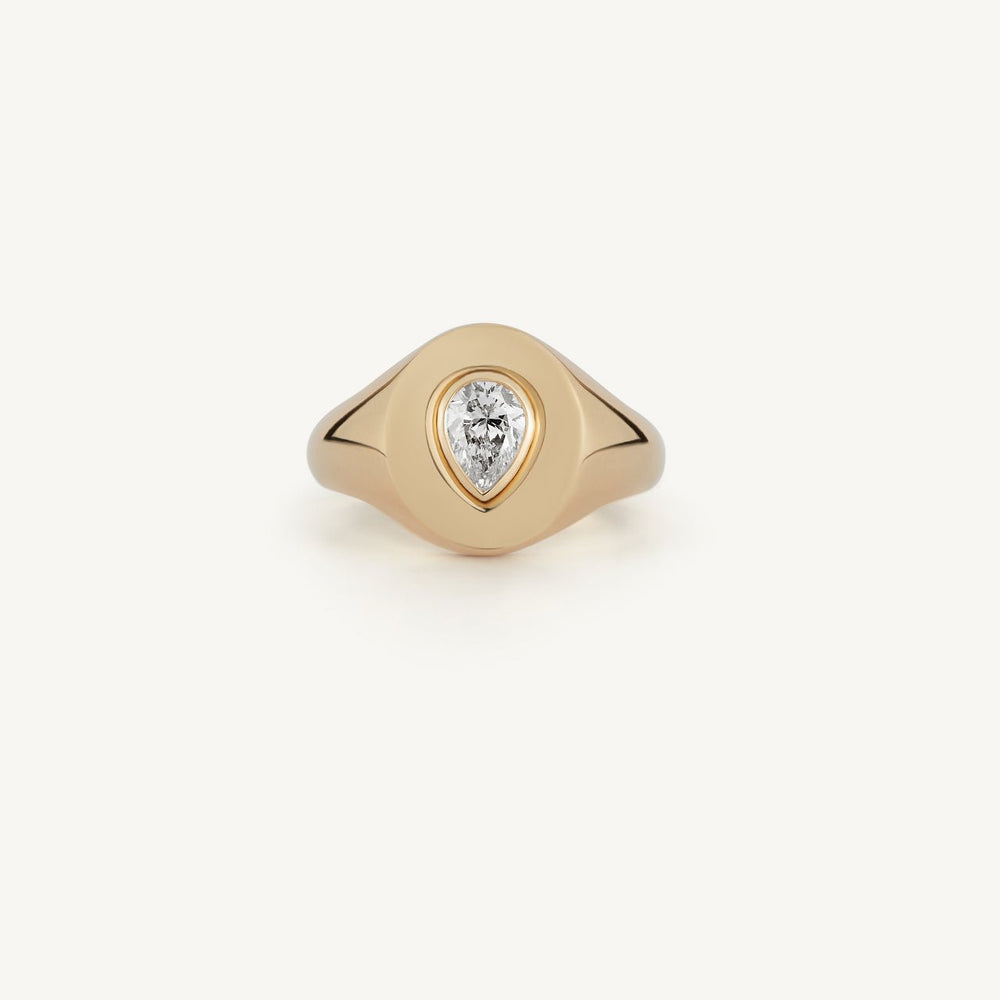 Pear Diamond Bezel Set Signet Ring