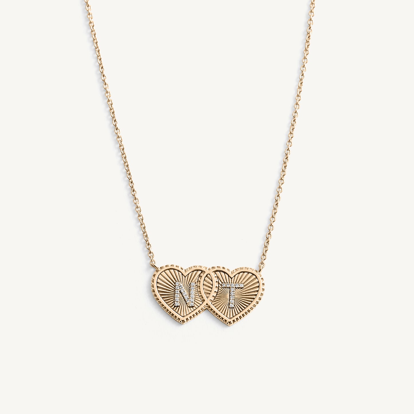 Double Heart Diamond Initial Pendant