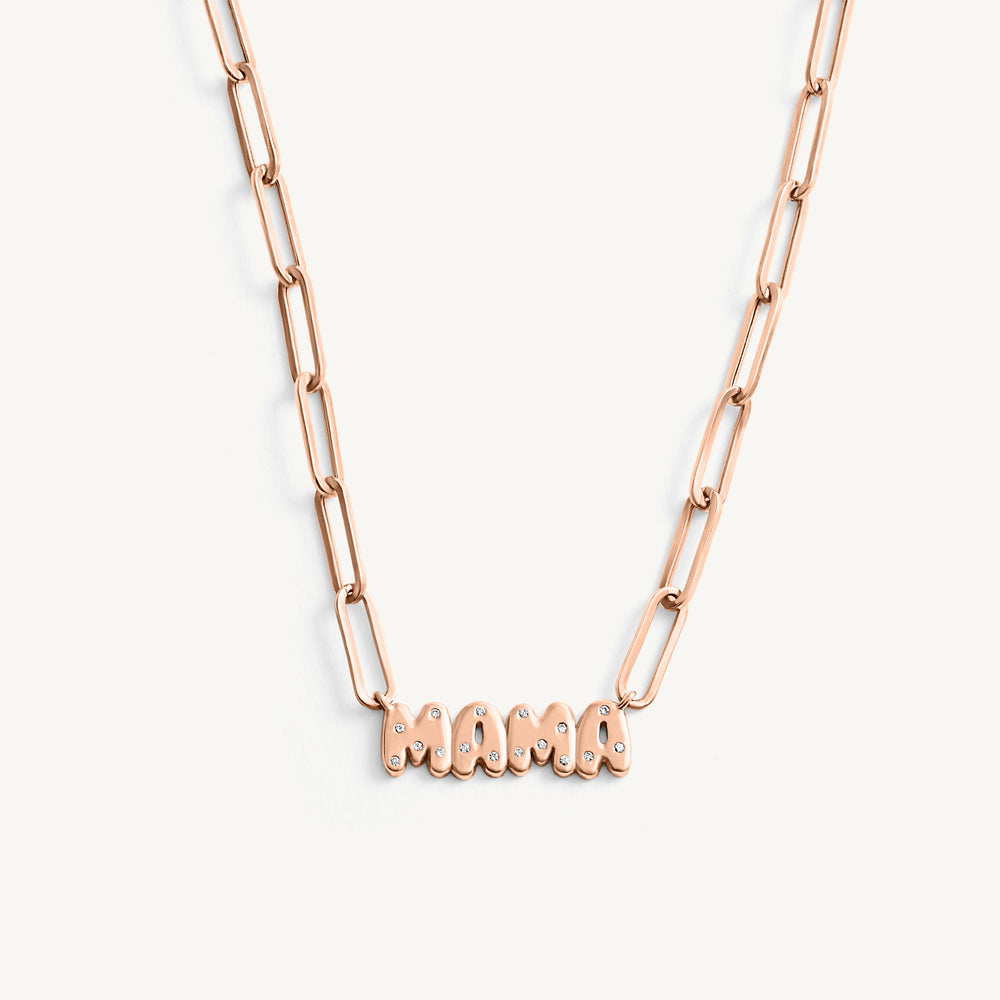 Helium Diamond Inlay Name Paperclip Necklace