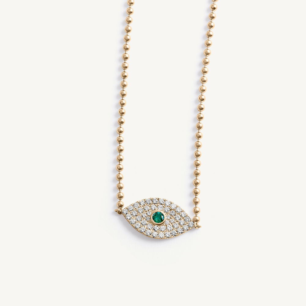 Emerald Diamond Evil Eye Bead Necklace