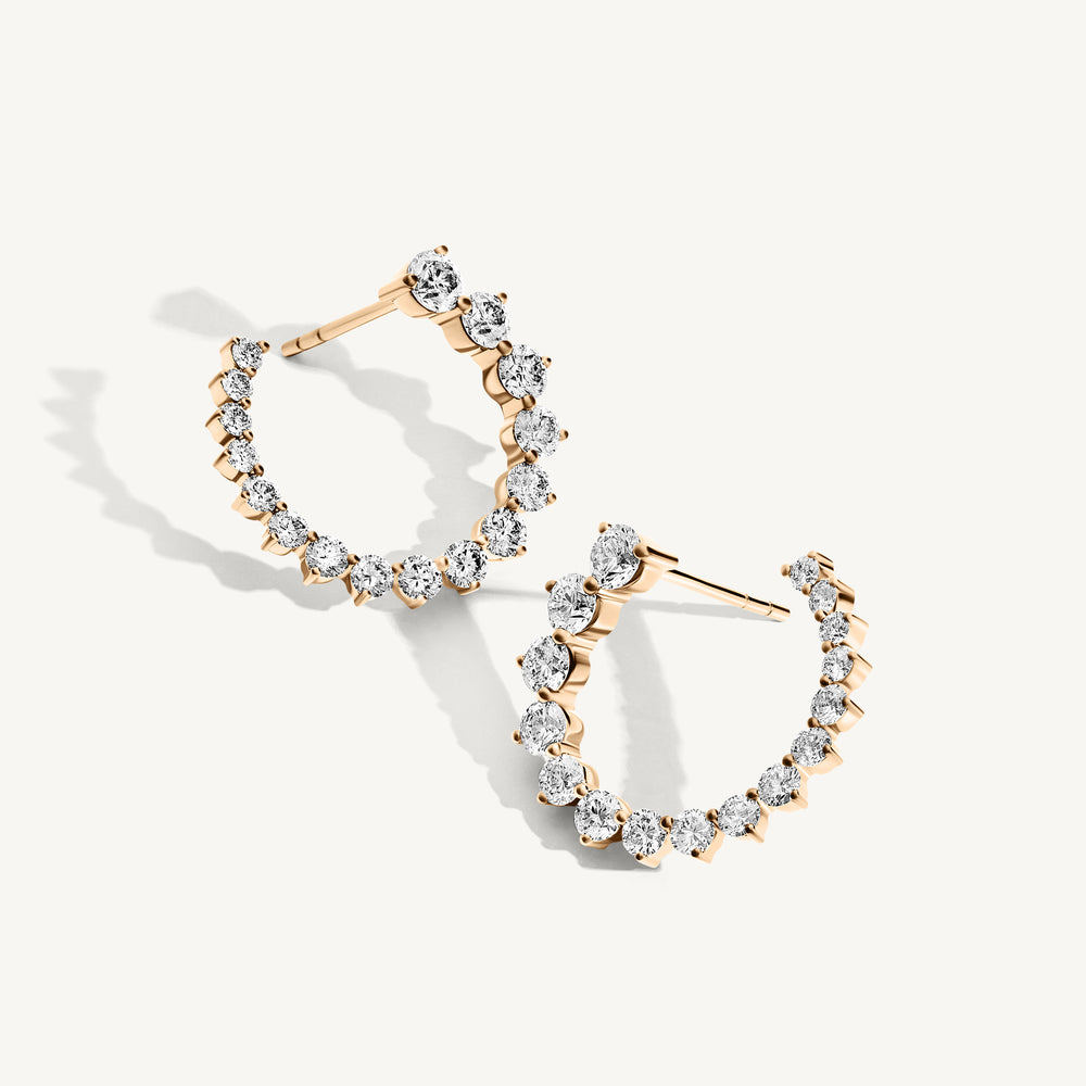 Graduating Round Diamond Open Hoop Earrings